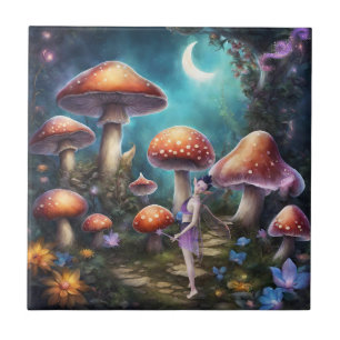 Fantasy Dream World Fairy and Mushrooms  Ceramic Tile