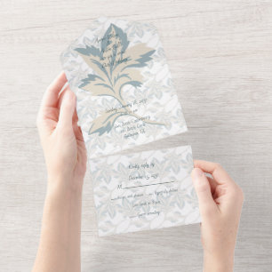 Fantasy Dusty Blue Floral Winter All In One Invitation