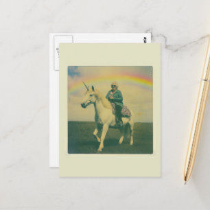 Fantasy Elderly Woman Riding a Unicorn Postcard