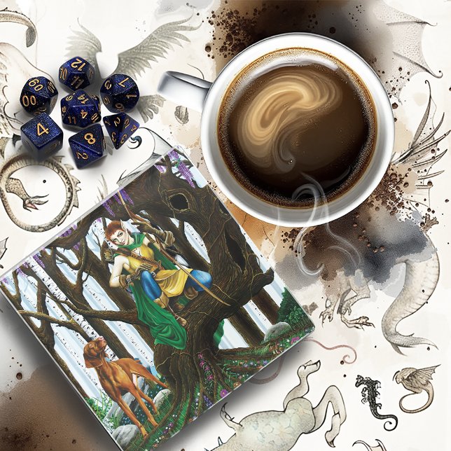 Fantasy Elf Archer Vizsla Dog Enchanted Forest Glass Coaster (Creator Uploaded)