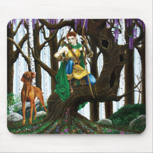 Fantasy Elf Archer Vizsla Dog Enchanted Forest Mouse Pad