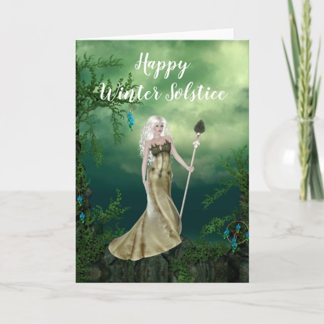 Fantasy Elf with Staff Winter Solstice Card (Front)