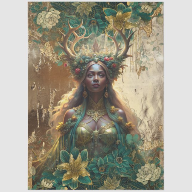 Fantasy Emerald Forest Queen Decoupage Tissue Paper (Front)