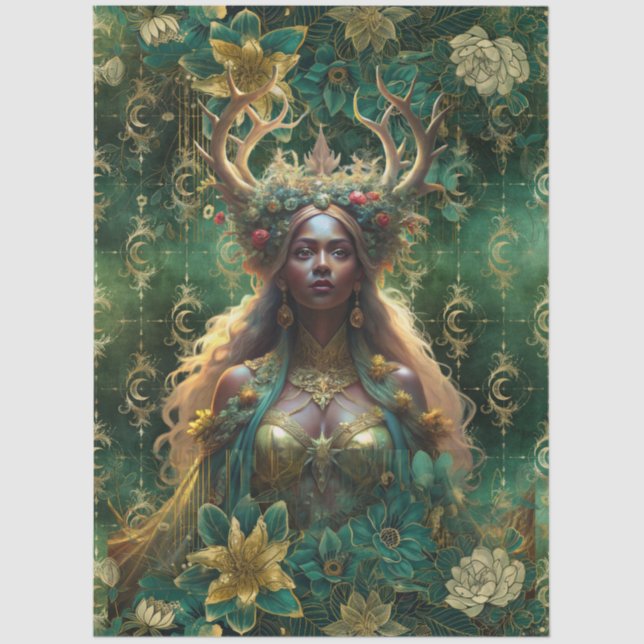 Fantasy Emerald Forest Queen Decoupage Tissue Paper (Front)