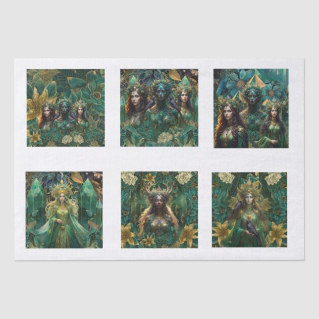Fantasy Emerald Queens of the Forest Decoupage Tissue Paper (Front)