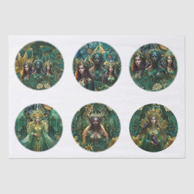 Fantasy Emerald Queens of the Forest Decoupage Tissue Paper (Front)