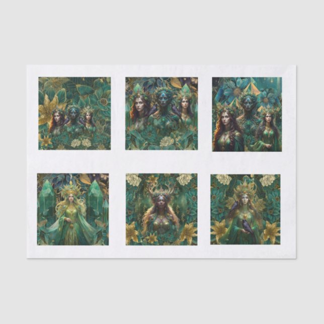 Fantasy Emerald Queens of the Forest Decoupage Tissue Paper (Front)