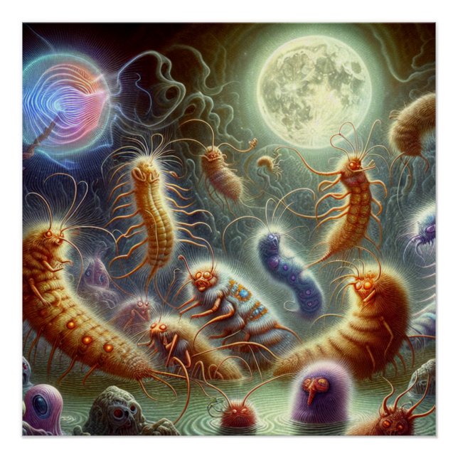 Fantasy EMF Parasites Party On Full Moon Art Poster (Front)