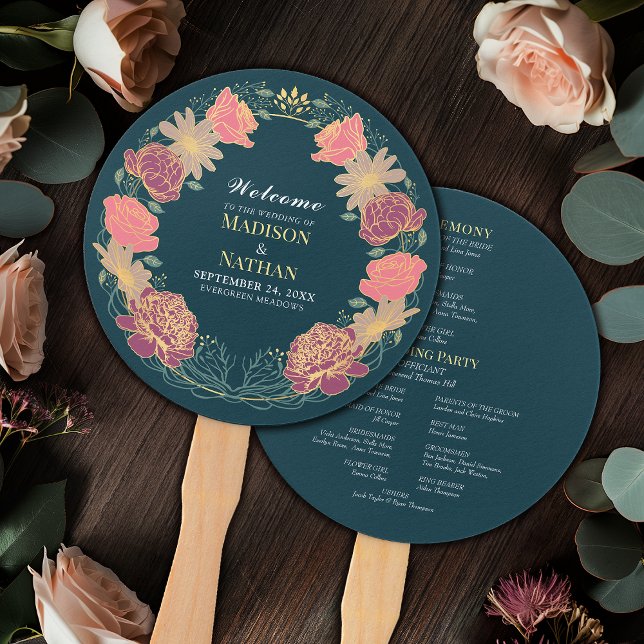 Fantasy Enchanted Floral Garden Wedding Program Hand Fan (Creator Uploaded)
