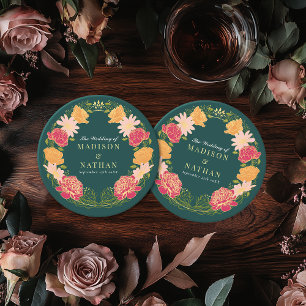 Fantasy Enchanted Floral Garden Wedding Round Paper Coaster