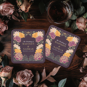 Fantasy Enchanted Floral Garden Wedding  Square Paper Coaster