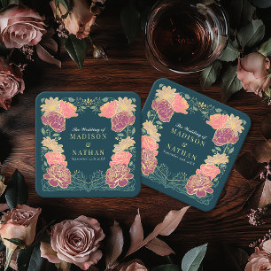 Fantasy Enchanted Floral Garden Wedding Square Paper Coaster