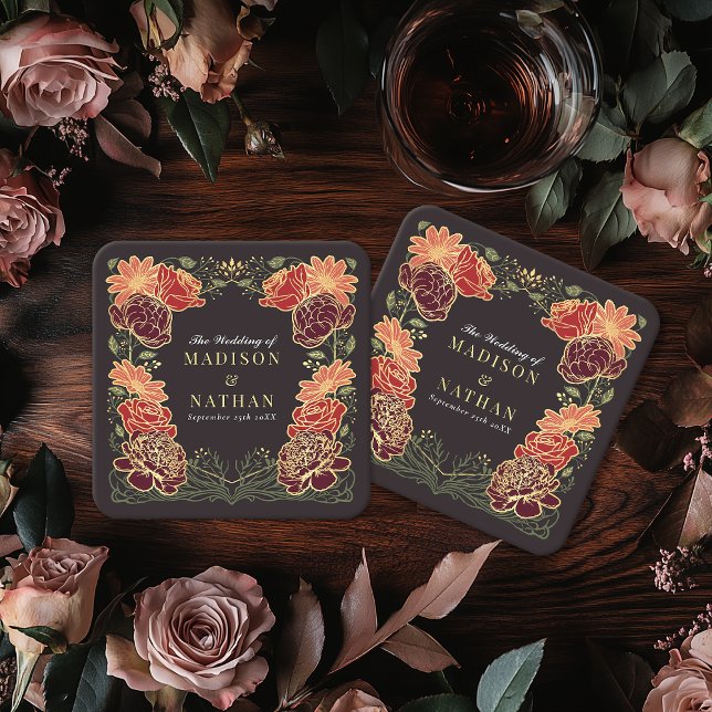 Fantasy Enchanted Floral Garden Wedding  Square Paper Coaster (Creator Uploaded)