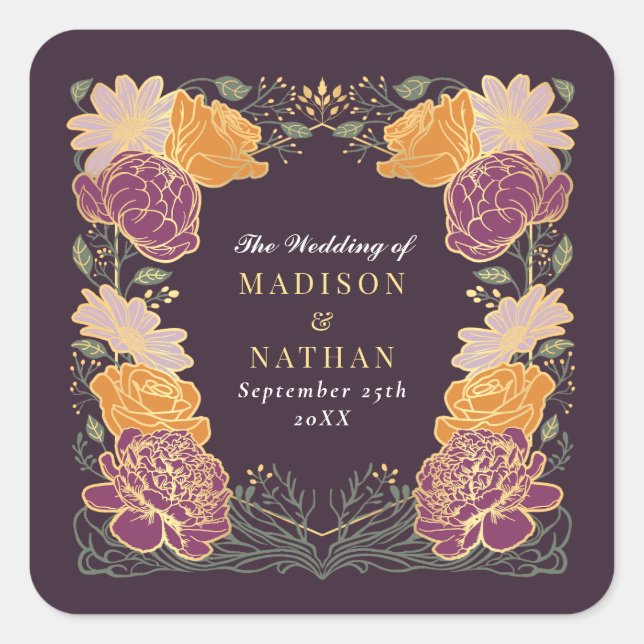 Fantasy Enchanted Floral Garden Wedding Square Sticker (Front)