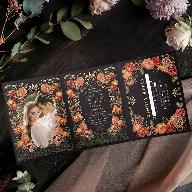 Fantasy Enchanted Floral Garden Wedding Tri-Fold Invitation (Creator Uploaded)