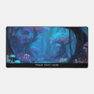 Fantasy Enchanted Mushroom Forest Blue Magic Glow Desk Mat