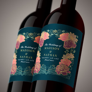 Fantasy Enchanted Purple Pink Floral Wedding Wine Label
