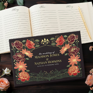 Fantasy Enchanted Red Floral Garden Wedding Guest Book