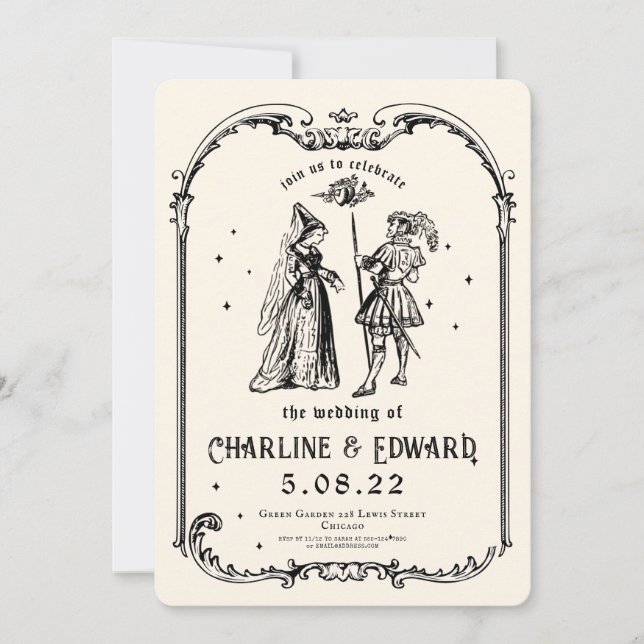 Fantasy Engraving Art Mediaeval Wedding Invitation (Front)