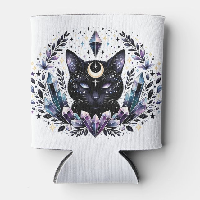 Fantasy Esoteric Crystal Black Cat  Can Cooler (Front)