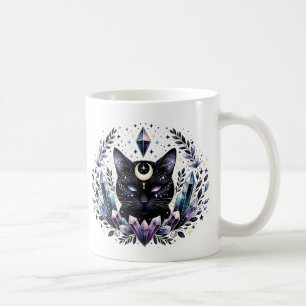 Fantasy Esoteric Crystal Black Cat Coffee Mug