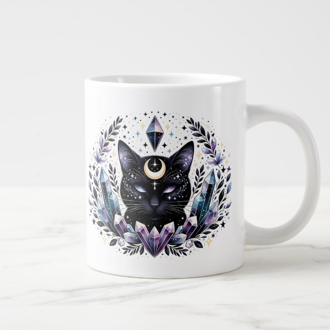 Fantasy Esoteric Crystal Black Cat  Large Coffee Mug (Right)