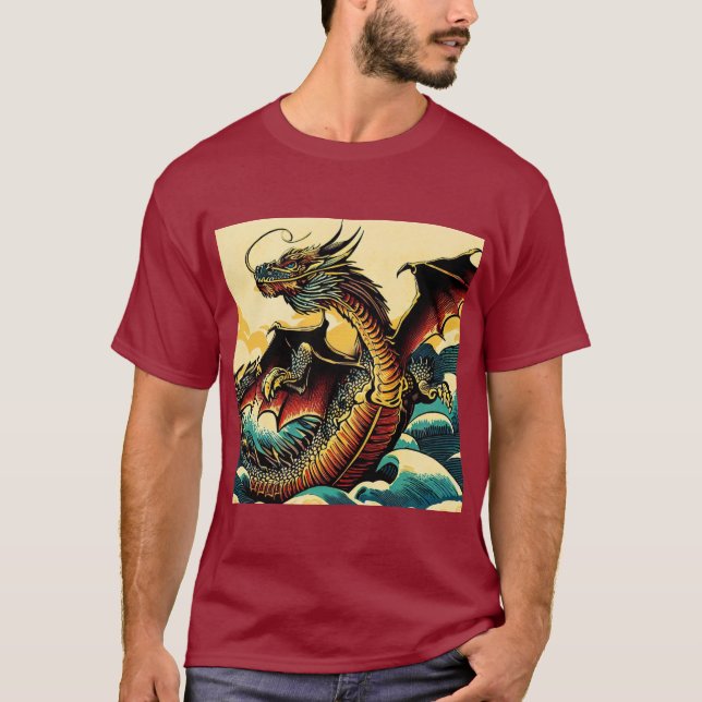 Fantasy European Dragon - Woodcut 2 T-Shirt (Front)