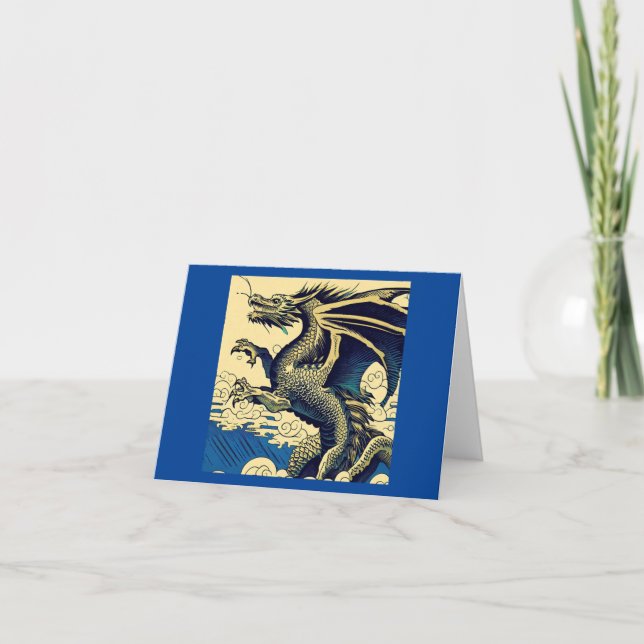 Fantasy European Dragon - Woodcut 3 Card (Front)