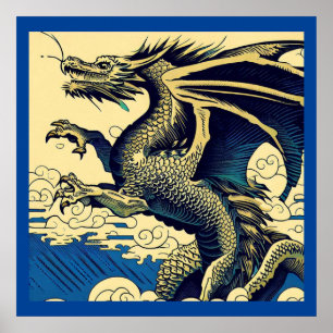 Fantasy European Dragon - Woodcut 3 Poster