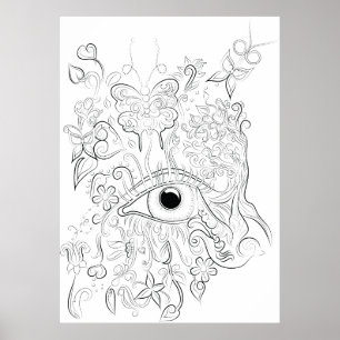 Fantasy eye drawing adult colouring poster