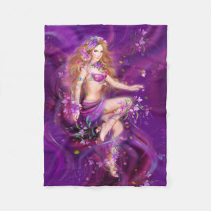 Fantasy fairy and purple flowers fleece blanket