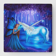 Fantasy Fairy and Unicorn painting Wall Clock