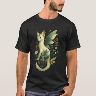 Fantasy Fairy Cat with Floral Wings Magical Feline T-Shirt