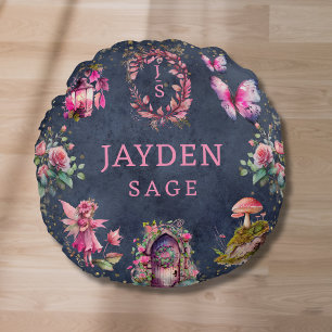 Fantasy Fairy Custom Name Girl's Room Round Cushion