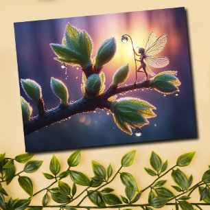 Fantasy fairy dew cute enchanted forest cute art   postcard