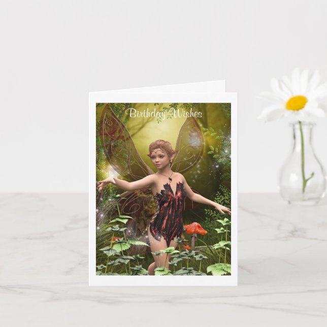 Fantasy Fairy in Red Birthday Card (Small Plant)