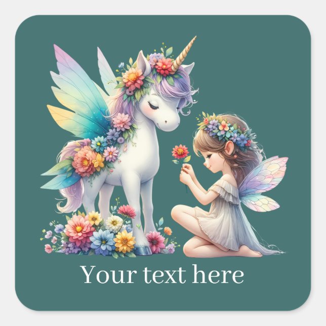 Fantasy Fairy unicorn add text  Square Sticker (Front)