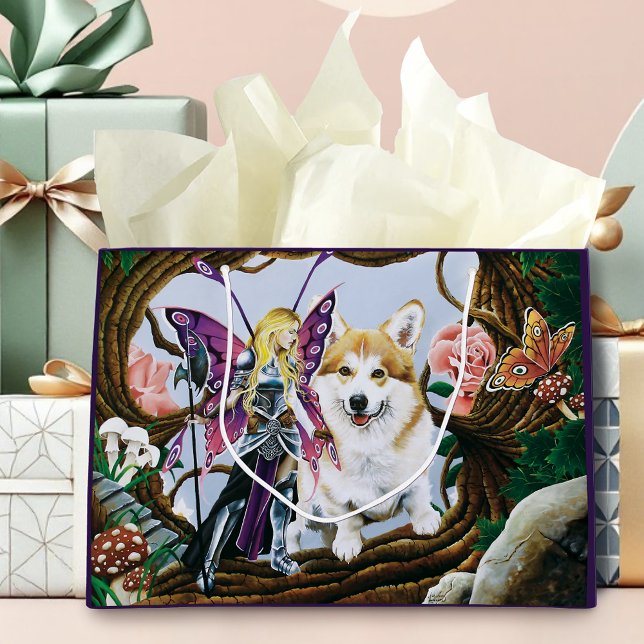 Fantasy Fairy Warrior Corgi Magical Forest Large Gift Bag (Creator Uploaded)