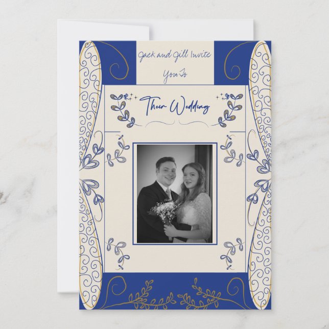 Fantasy Fairy Wedding Invitation in Blue and Gold  (Front)