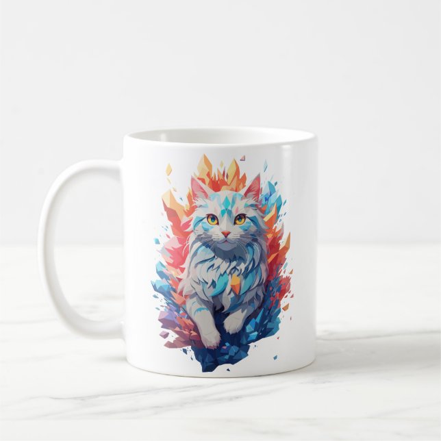 Fantasy Fire and Ice Cat Coffee Mug (Left)
