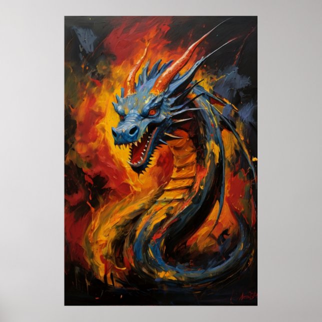 Fantasy Fire Breathing Dragon Poster (Front)