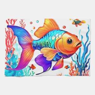 Fantasy Fish Scene Design Tea Towel
