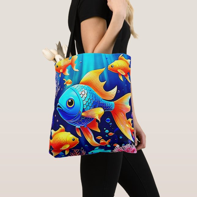 Fantasy Fish Swim Design Tote Bag (Close Up)