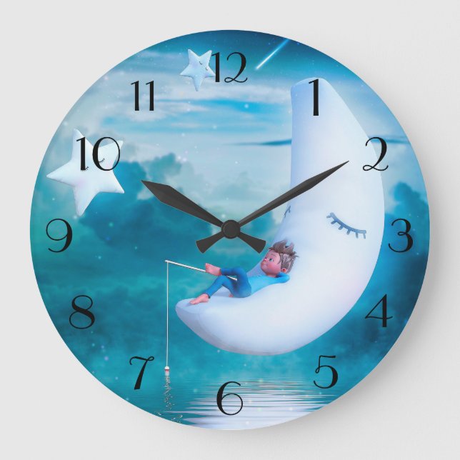 Fantasy Fishing on the Moon Large Clock (Front)