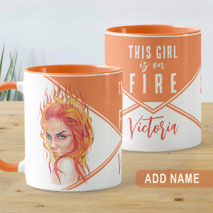 Fantasy Flames Woman Surreal Art Girl on Fire Name Mug