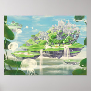 Fantasy floating city with nature - Poster