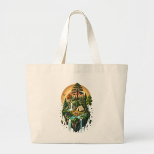 Fantasy Floating Island Camping Forest Large Tote Bag