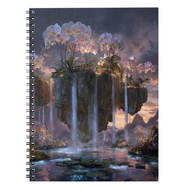 Fantasy Floating Island Waterfall Orchid Art Noteb Notebook (Front)