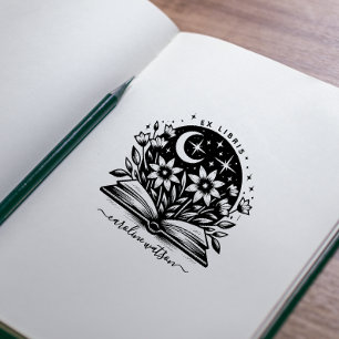 Fantasy Floral Book Ex libris Rubber Stamp