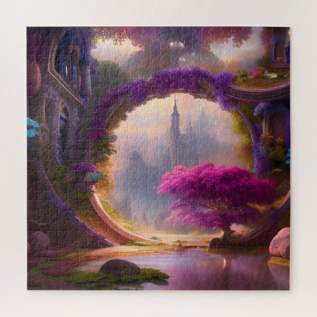 Fantasy floral courtyard pink tree  jigsaw puzzle (Vertical)